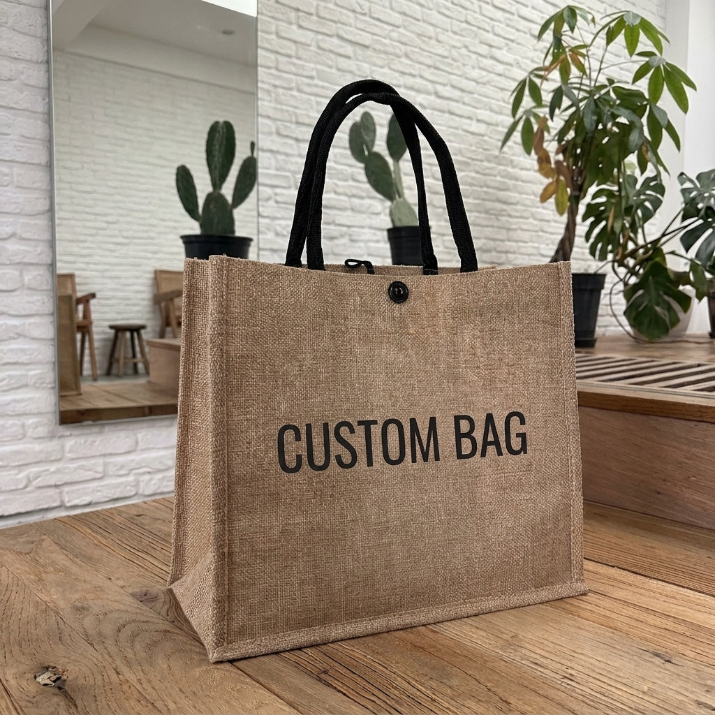 Handmade custom jute tote bag