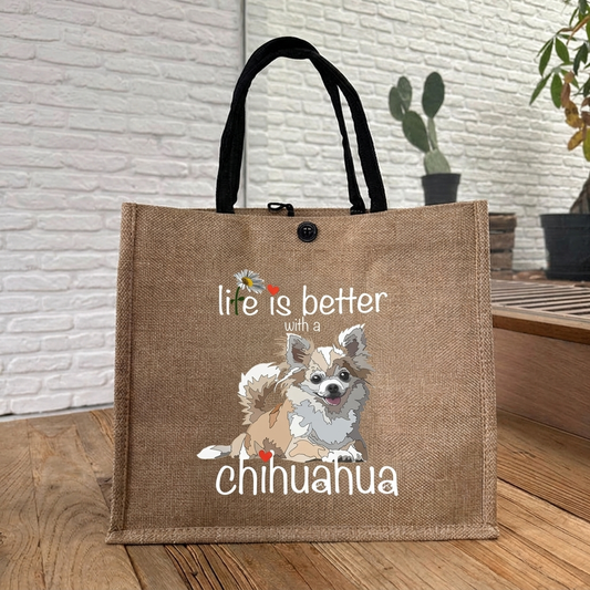 Life is better with a chihuahua tote bag