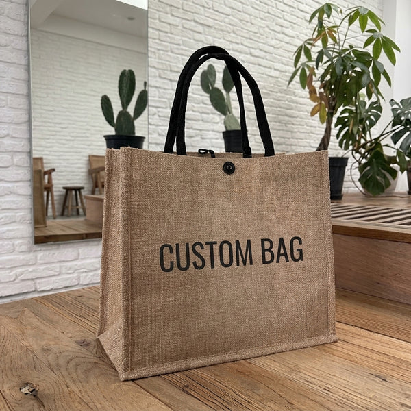 Handmade custom jute tote bag