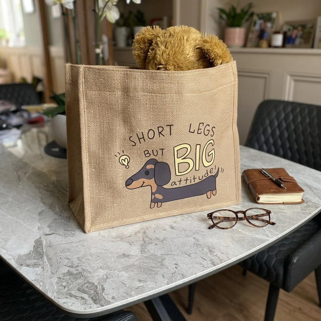 Teckel tote bag on dining table