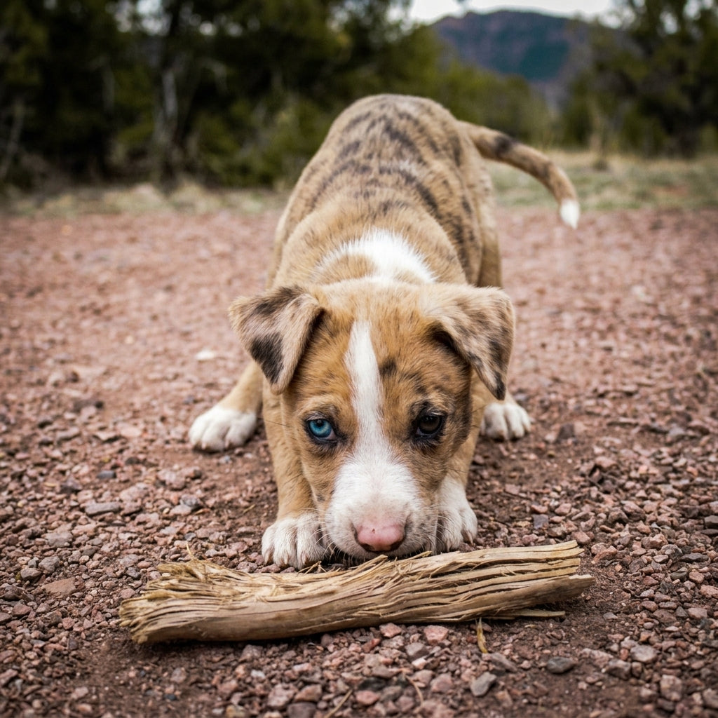 Puppy chewing a stick